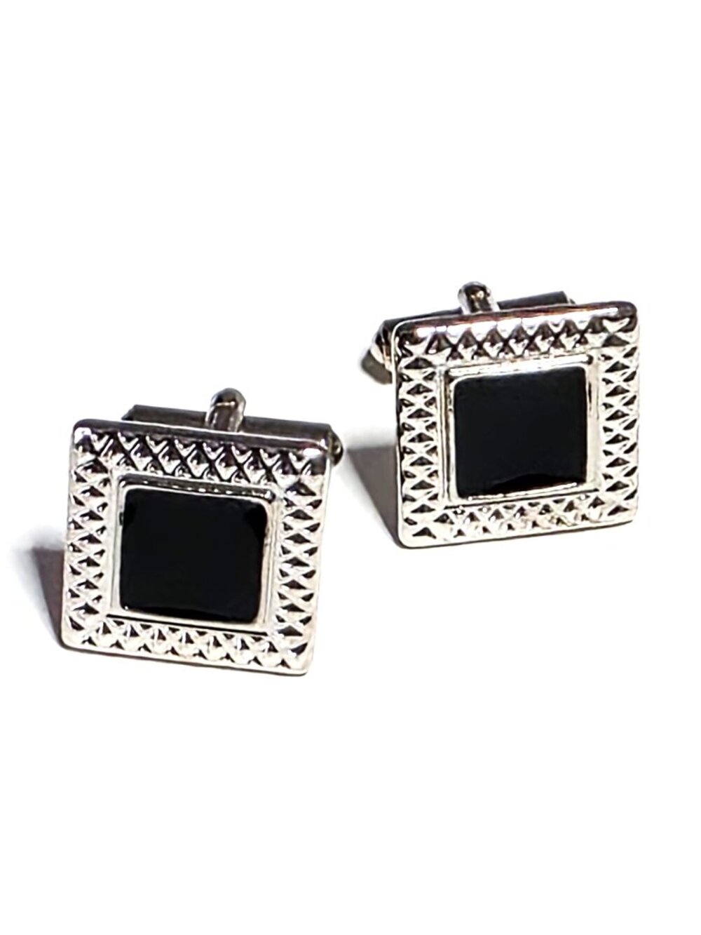 Silver-tone & black square cufflinks